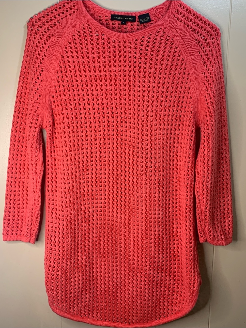 Women’s S Jeanne Pierre Coral Open-Knit Lightweight Sweater